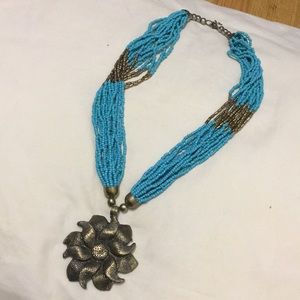 Blue necklace, flower pendent